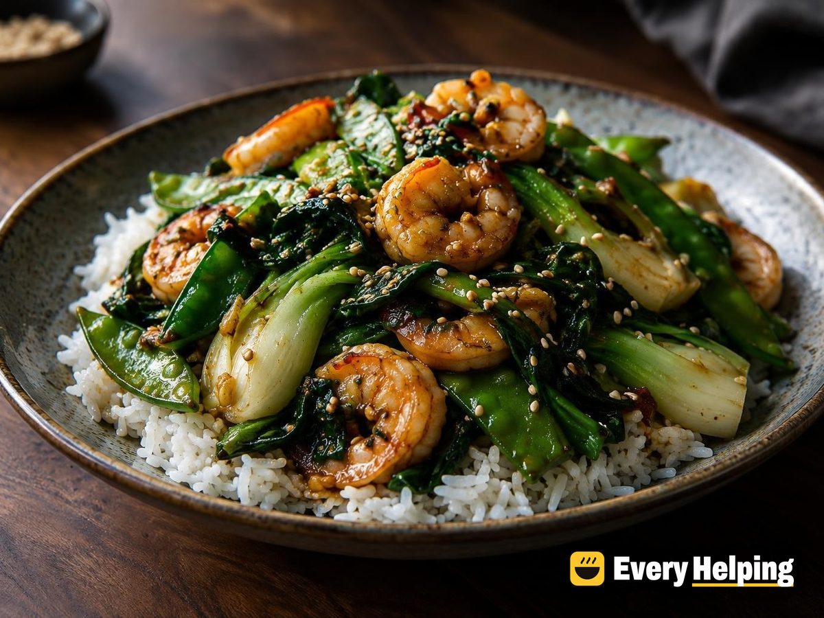 Garlicky Soy Sesame Shrimp with Greens