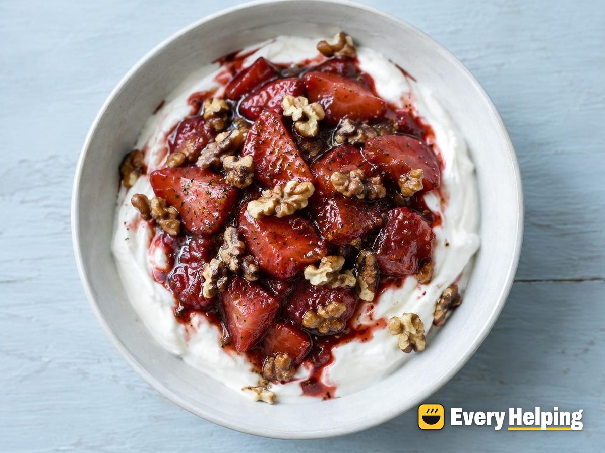 Thick Skim Greek Yogurt with Strawberry-Balsamic Compote