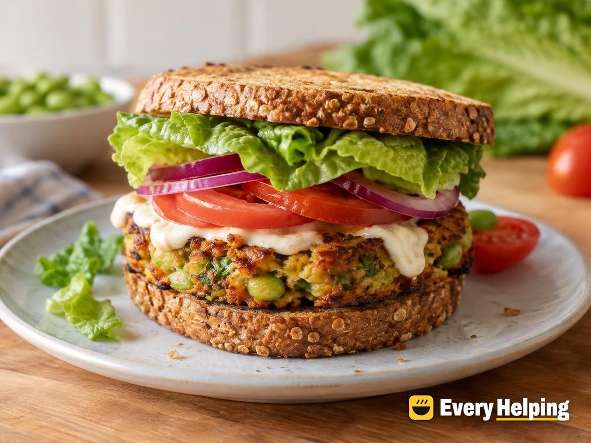 Crispy Tofu-Edamame Burgers with Miso Mayo