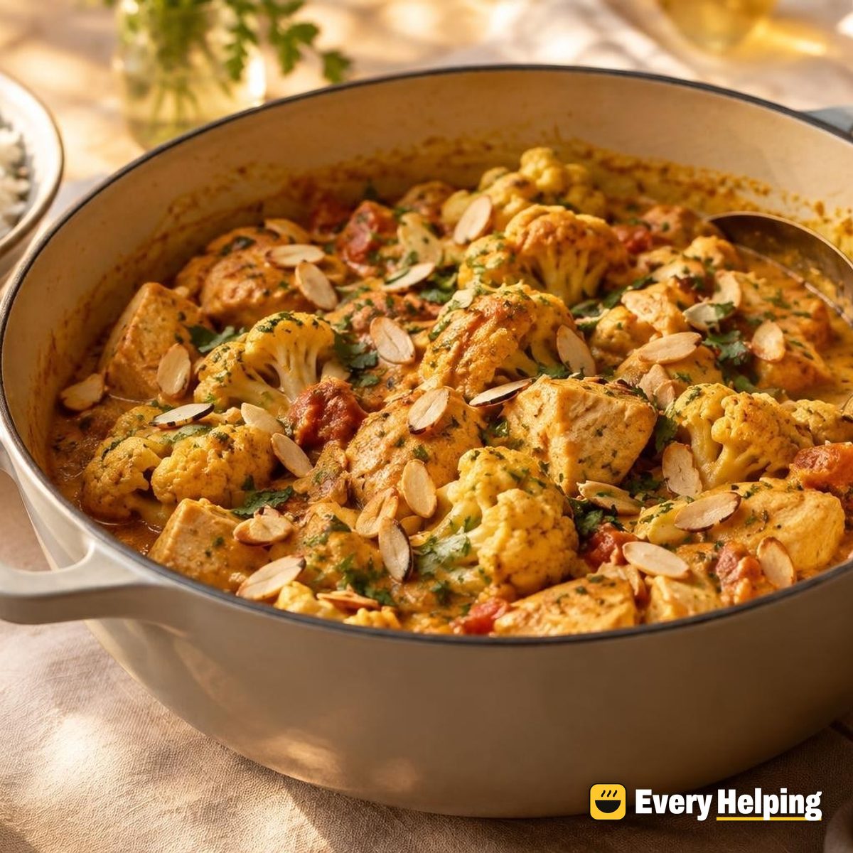 Turkey Breast Korma-Style Cauliflower Curry with Almonds