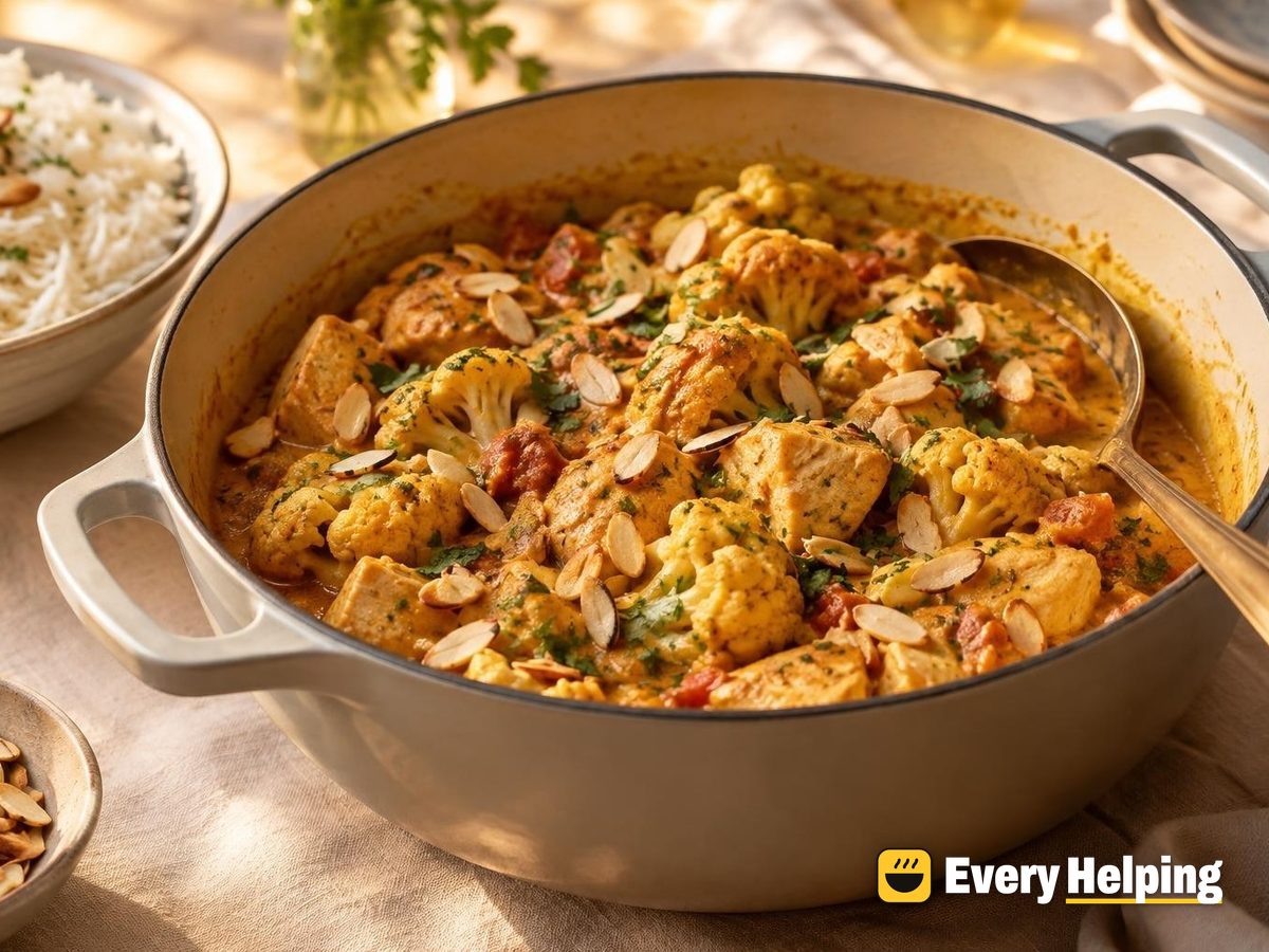 Turkey Breast Korma-Style Cauliflower Curry with Almonds