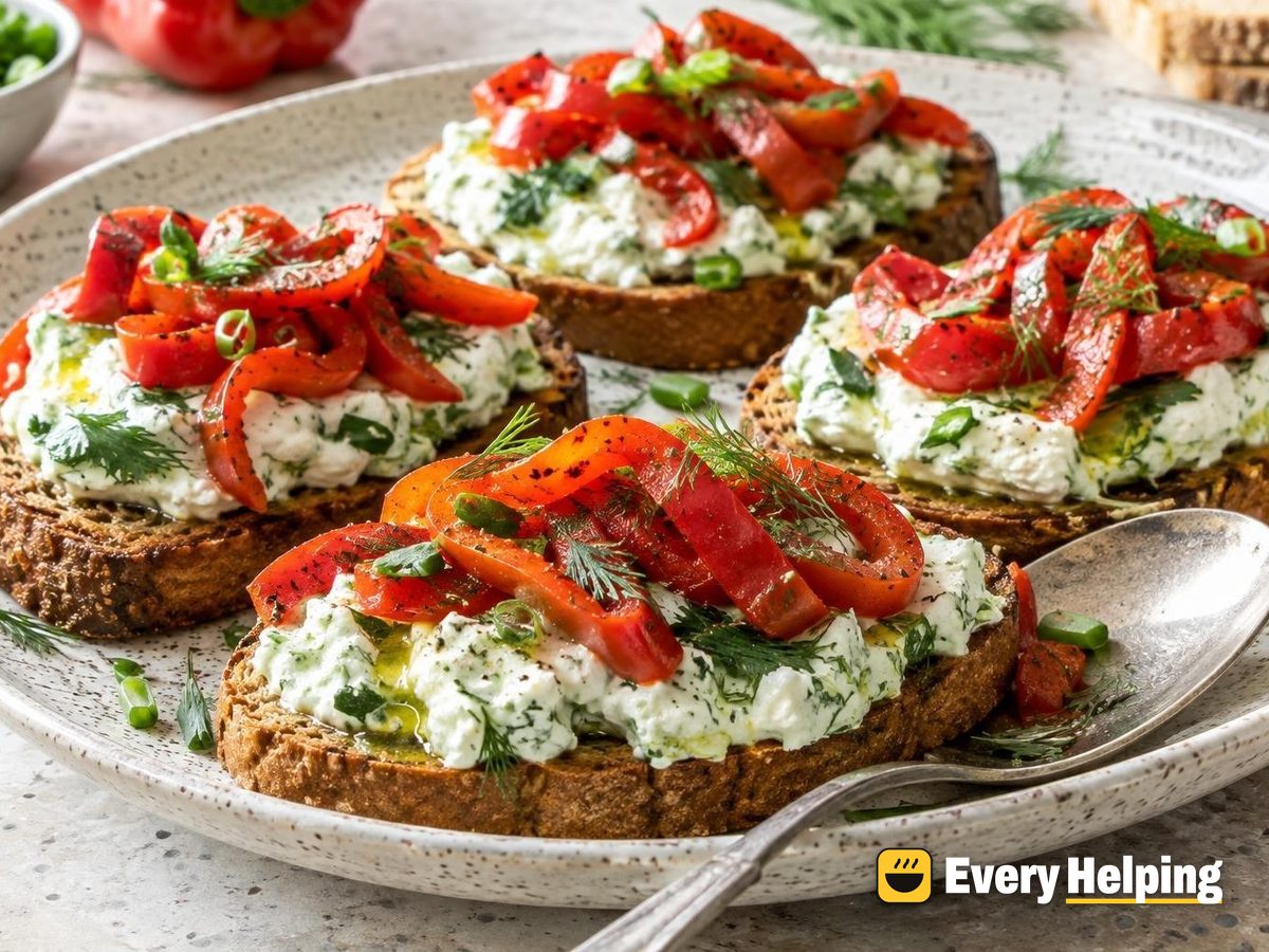 Dill-Parsley Queso Blanco Toasts with Sweet Pepper