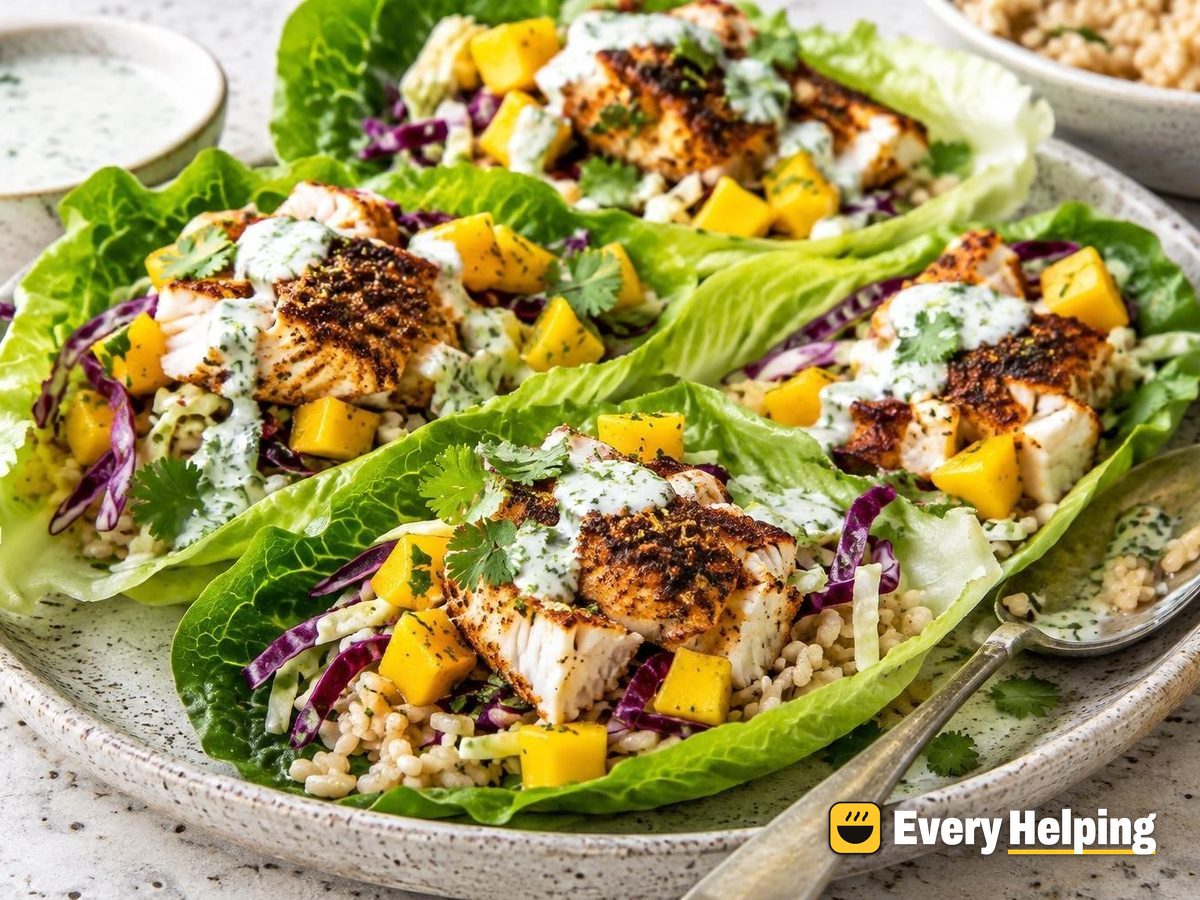 Blackened Cod Lettuce Wraps with Mango