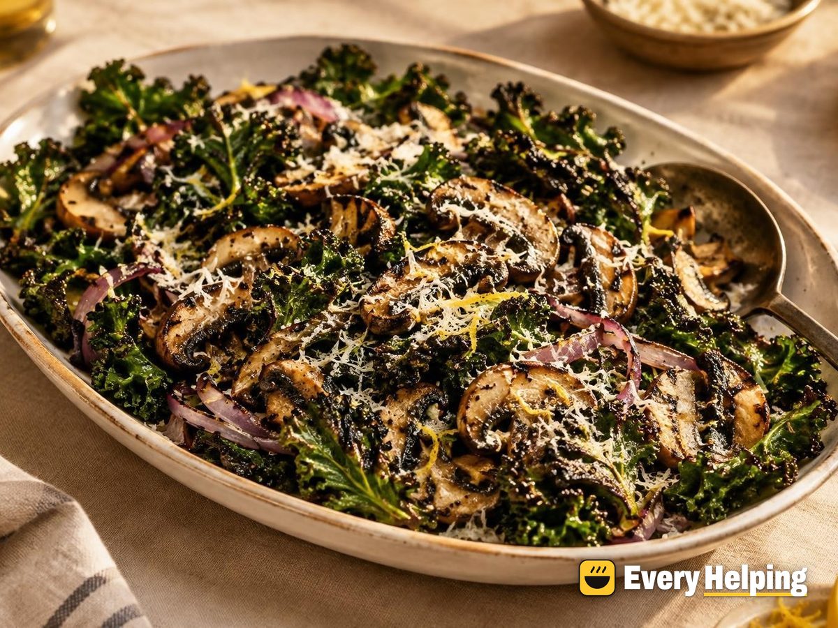 Grilled Kale and Mushrooms with Parmesan
