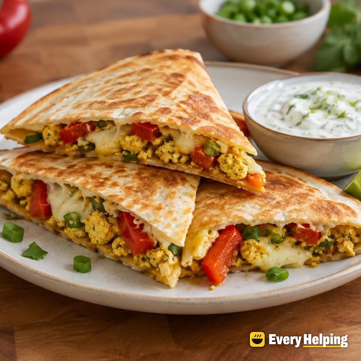 Tofu Scramble Breakfast Quesadillas with Peppers