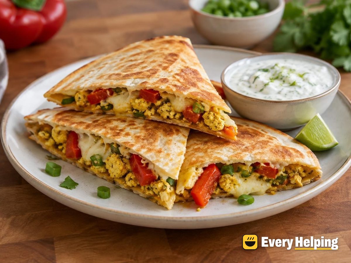 Tofu Scramble Breakfast Quesadillas with Peppers