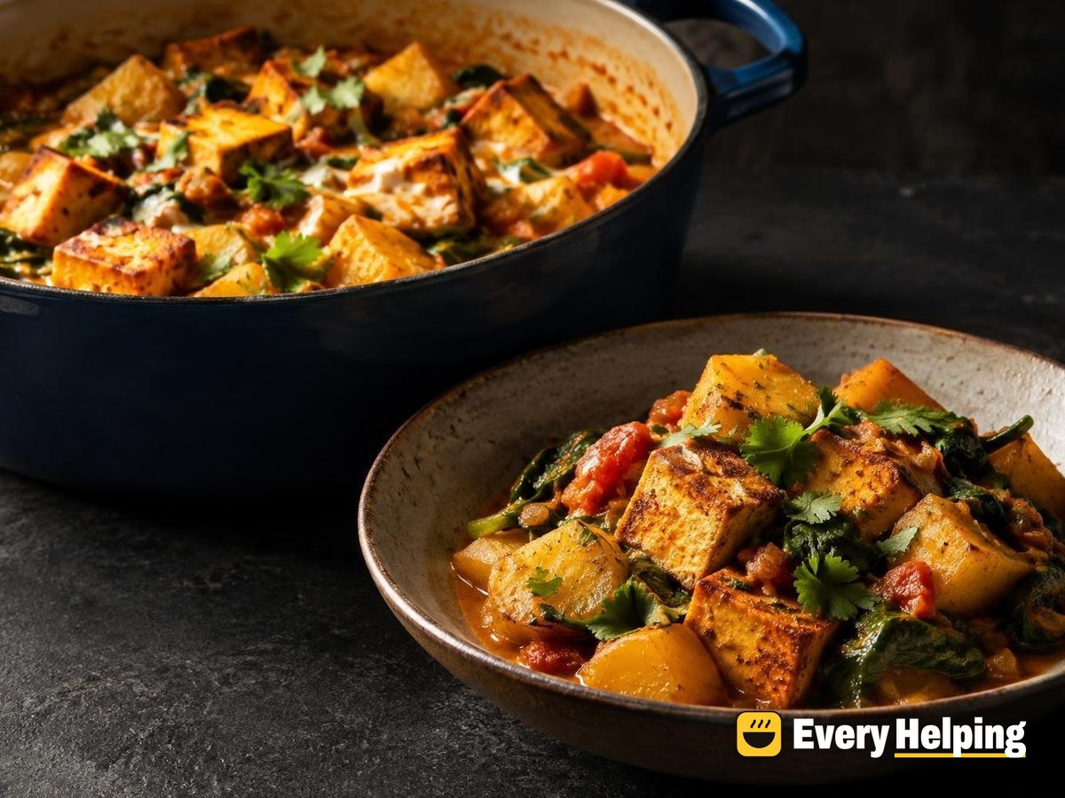 Crispy Tofu and Potato Tomato Masala