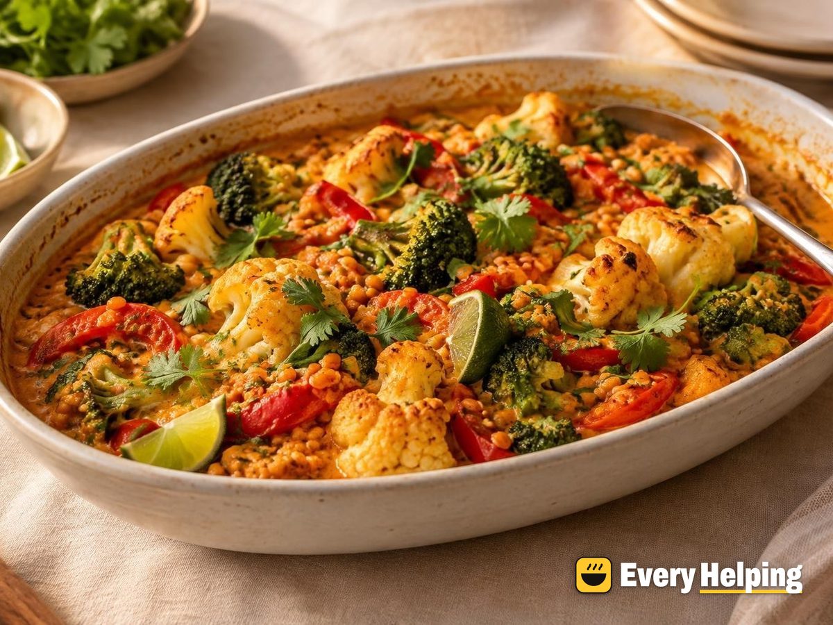 Roasted Pepper Coconut Cauliflower and Lentil Stew
