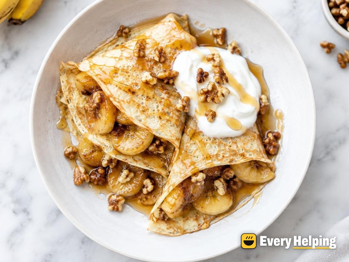 Thin Banana Walnut Crêpes with Maple Drizzle
