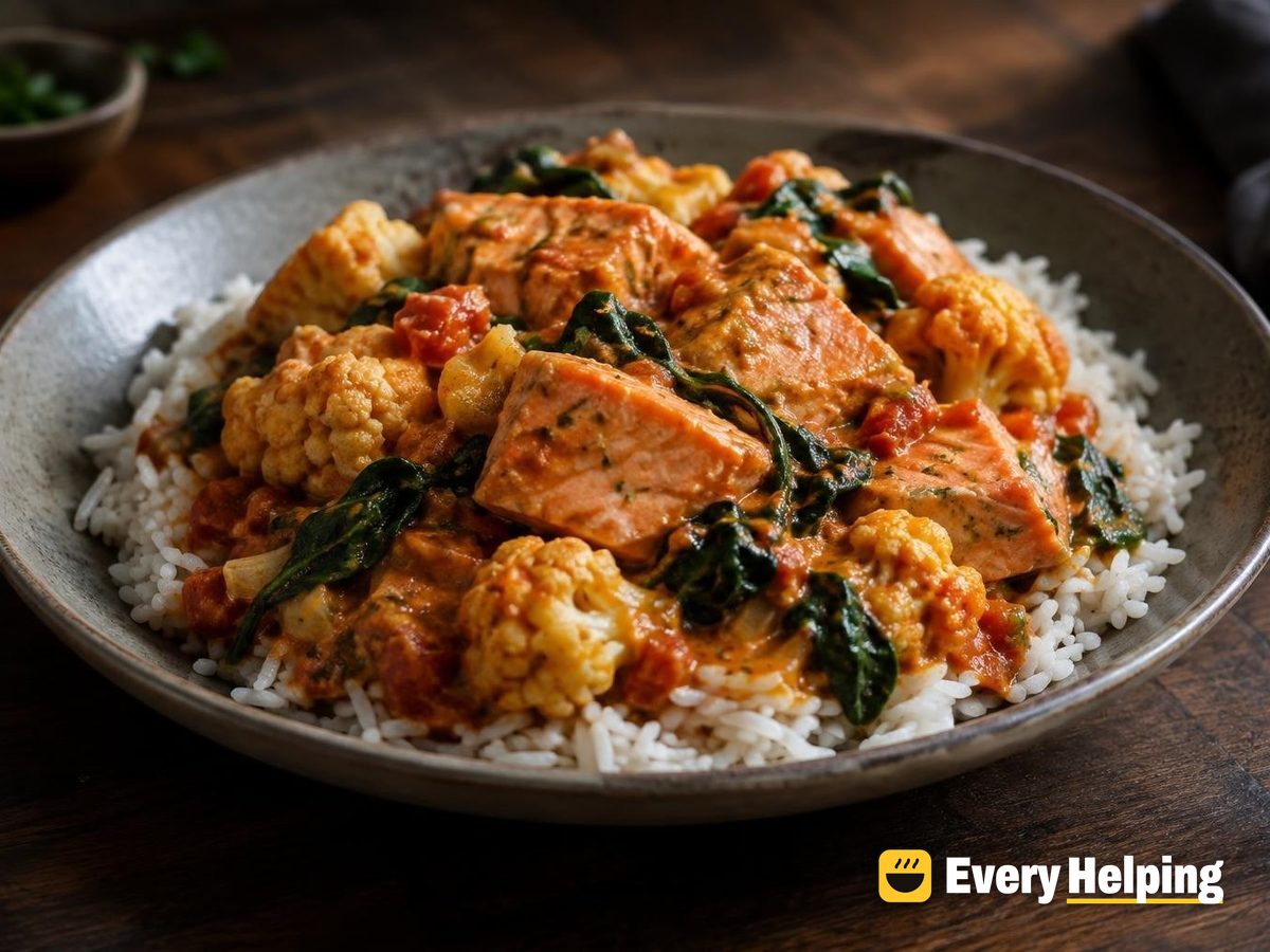 Salmon Coconut Tomato Curry with Cauliflower