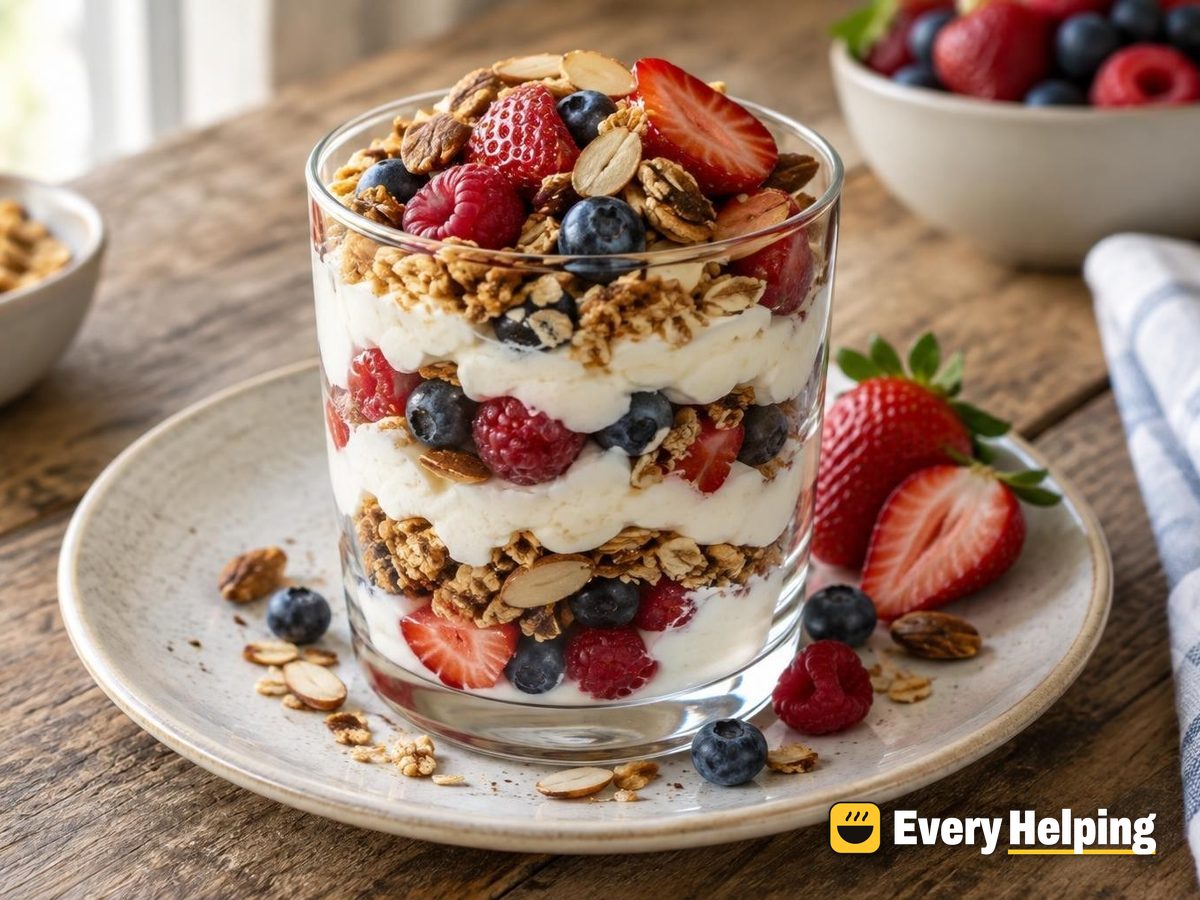 Triple Berry Cottage Cheese Parfait with Almond Crunch