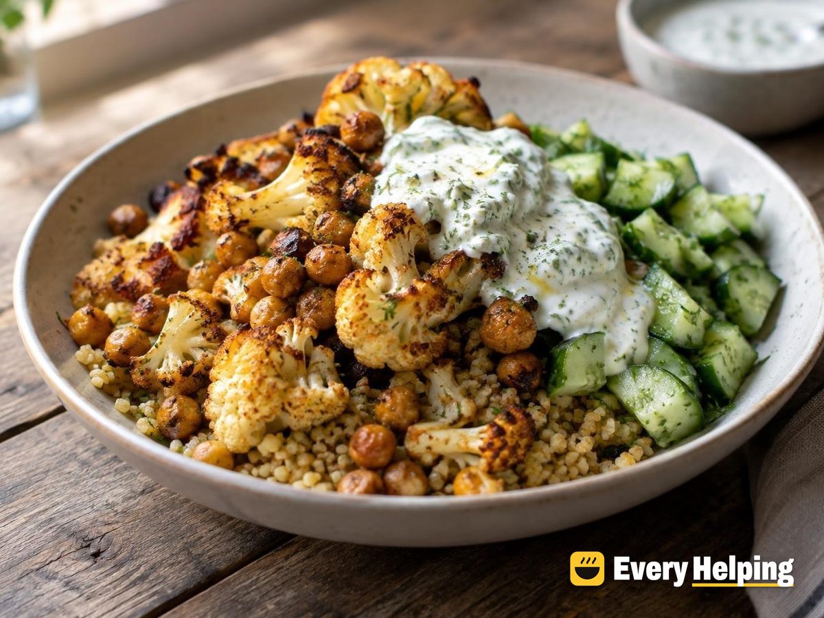 Roasted Cauliflower Bulgur Bowls with Garlic Yogurt