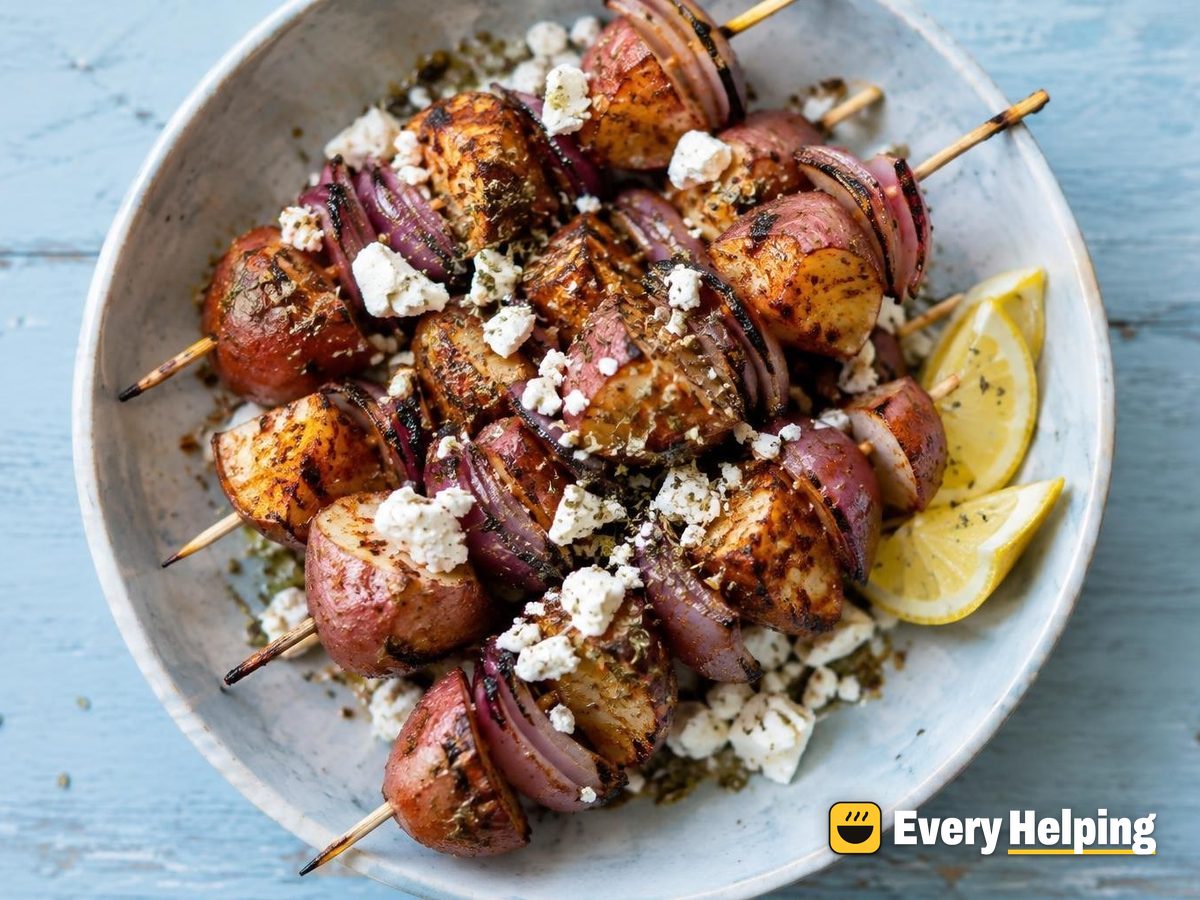 Grilled Paprika Red Potato Skewers with Feta