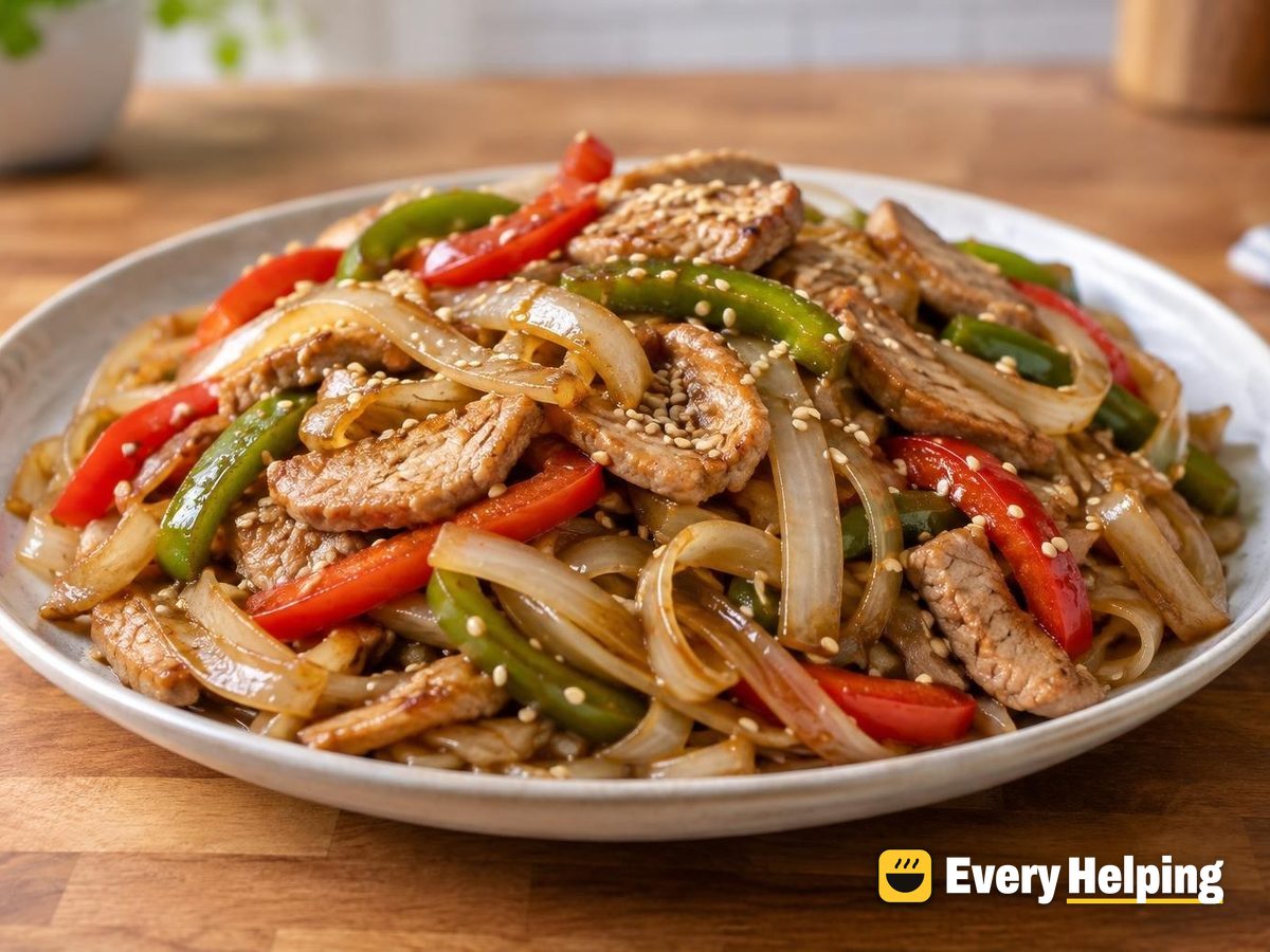 Soy Sesame Pork Noodles with Peppers