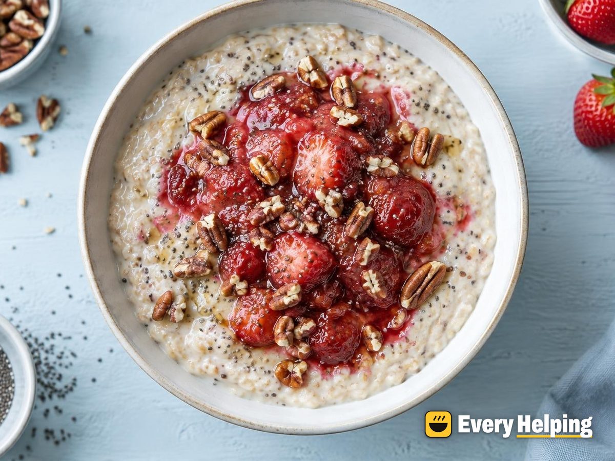 Creamy Strawberry Vanilla Porridge with Pecans