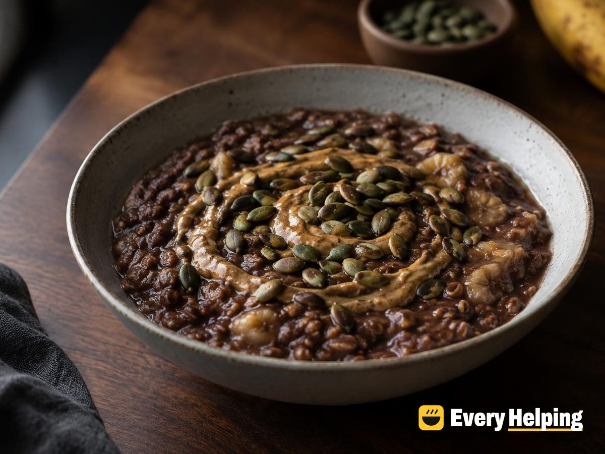 Chocolate Banana Soy Milk Porridge with Almond Butter