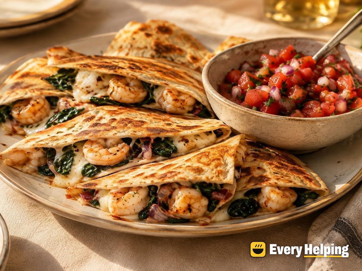 Garlicky Shrimp and Spinach Quesadillas