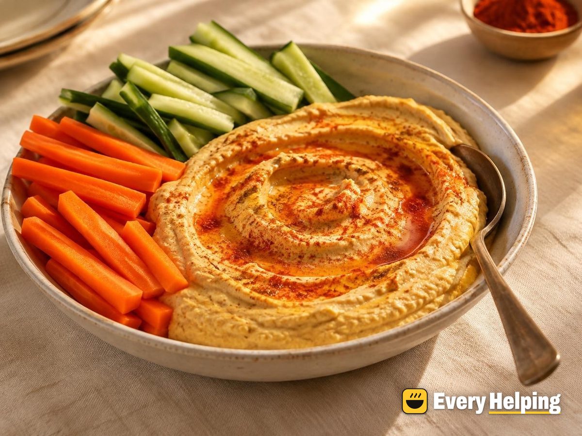 Smoky Paprika Hummus with Cucumber and Carrots
