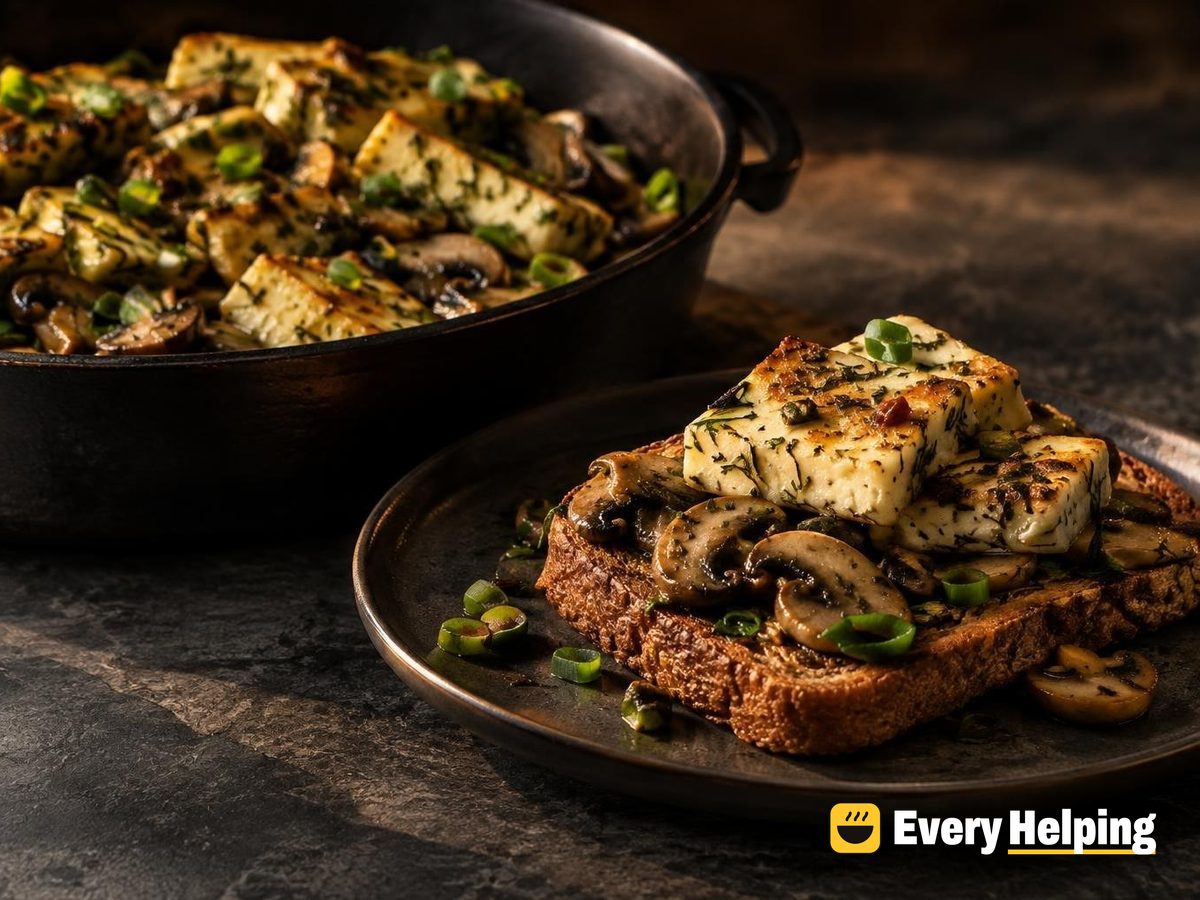 Dill-Garlic Pressed Paneer with Mushroom Toast