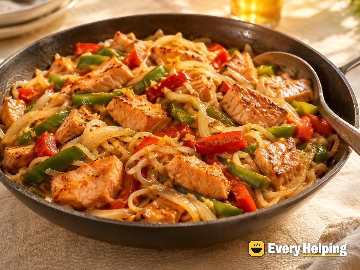 Orange Ginger Salmon Rice Noodle Stir-Fry