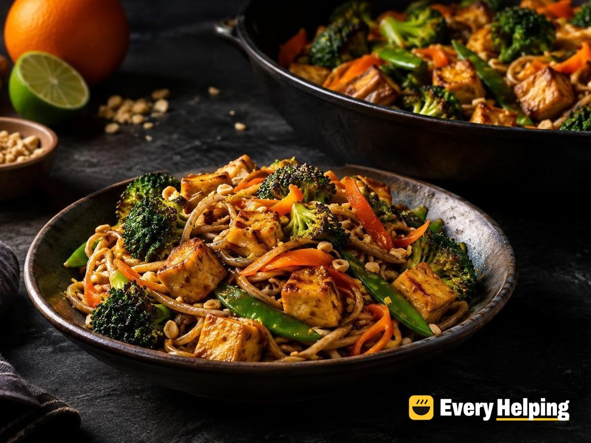 Lime Ginger Tofu Noodles with Crispy Broccoli