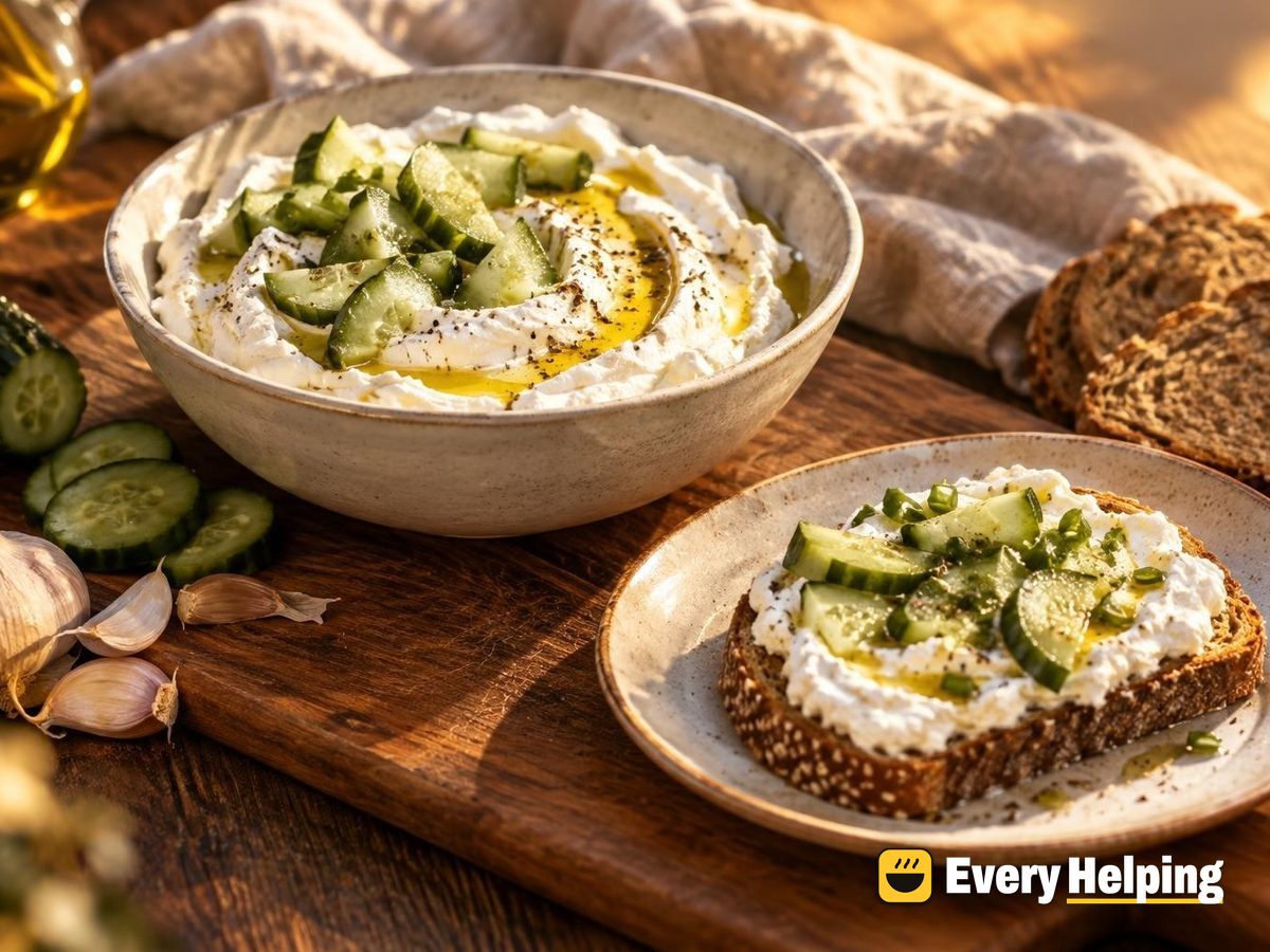 Tangy Kefir-Yogurt Labneh on Garlic Toast