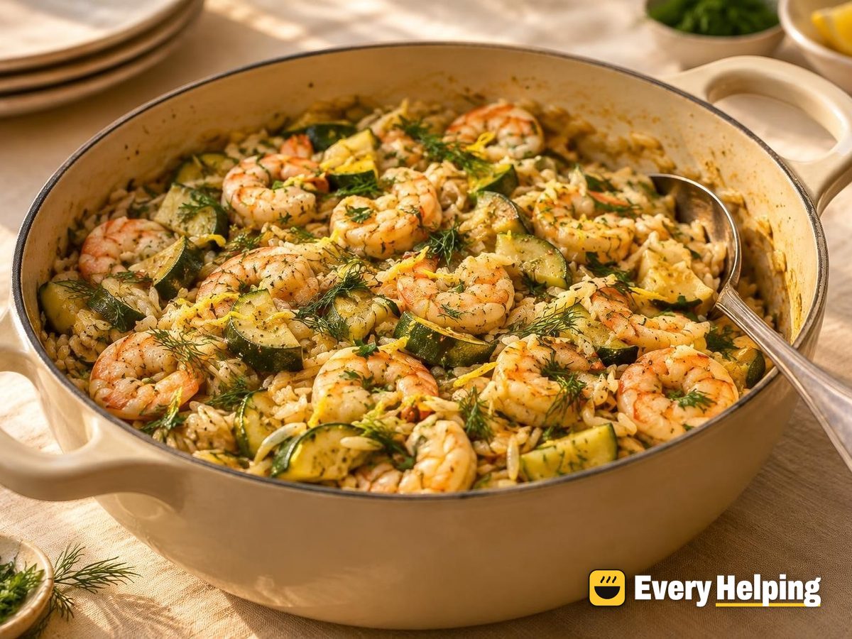 Lemon-Dill Shrimp Orzo-Style Pilaf with Zucchini