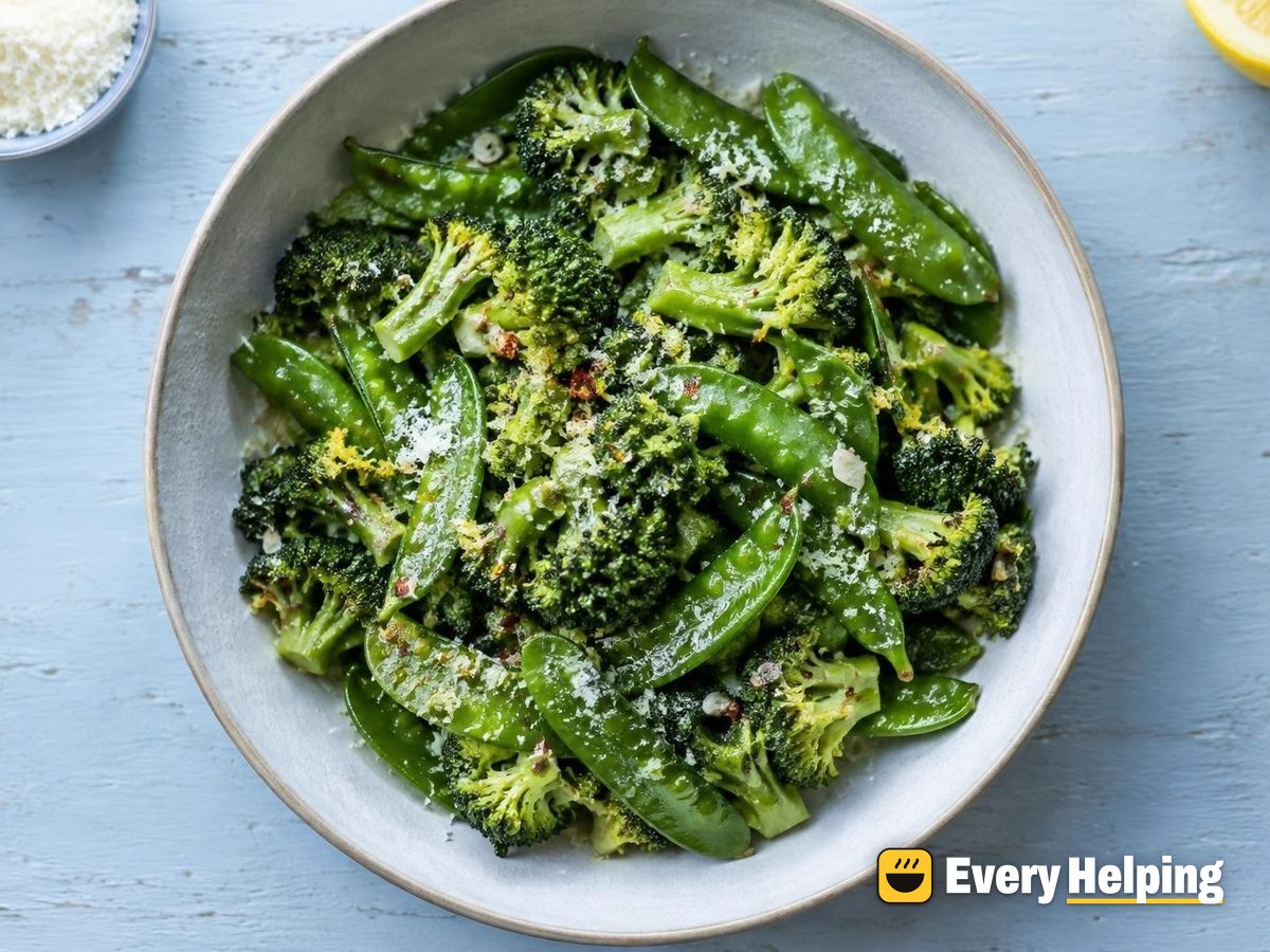 Garlicky Sautéed Broccoli and Snow Peas with Parmesan