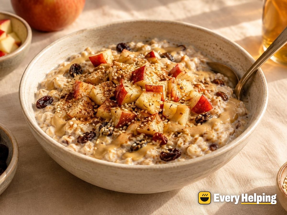 Apple Cider Tahini Overnight Oats with Raisins
