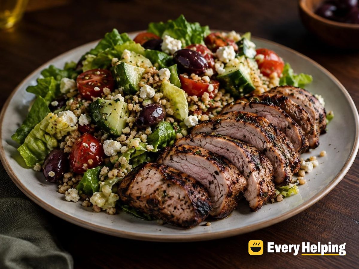 Grilled Pork, Bulgur and Feta Chopped Salad