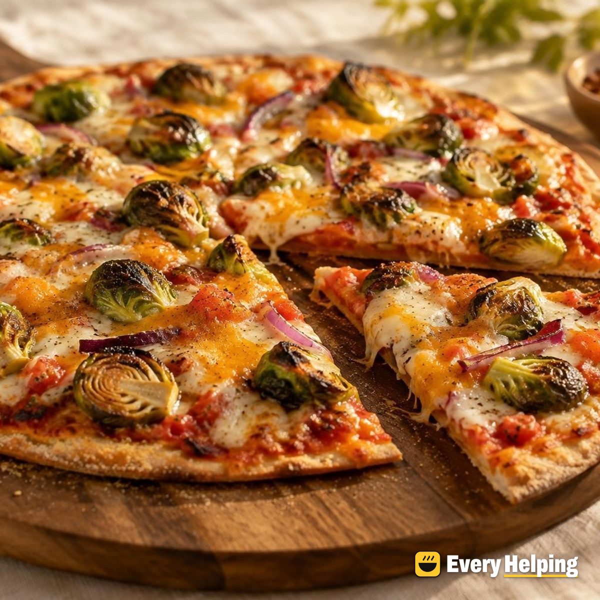 Thin-Crust Brussels Sprout and Sharp Cheddar Pizzas