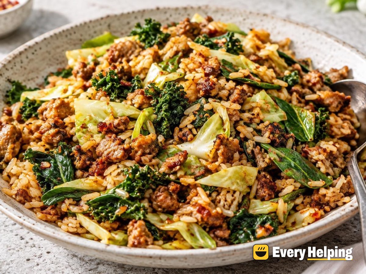 Chili Garlic Pork Fried Rice with Cabbage