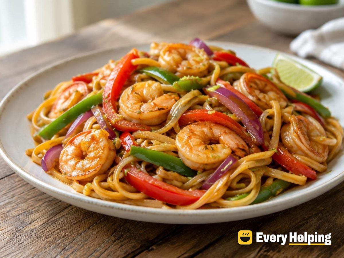 Orange Ginger Shrimp Lo Mein with Peppers