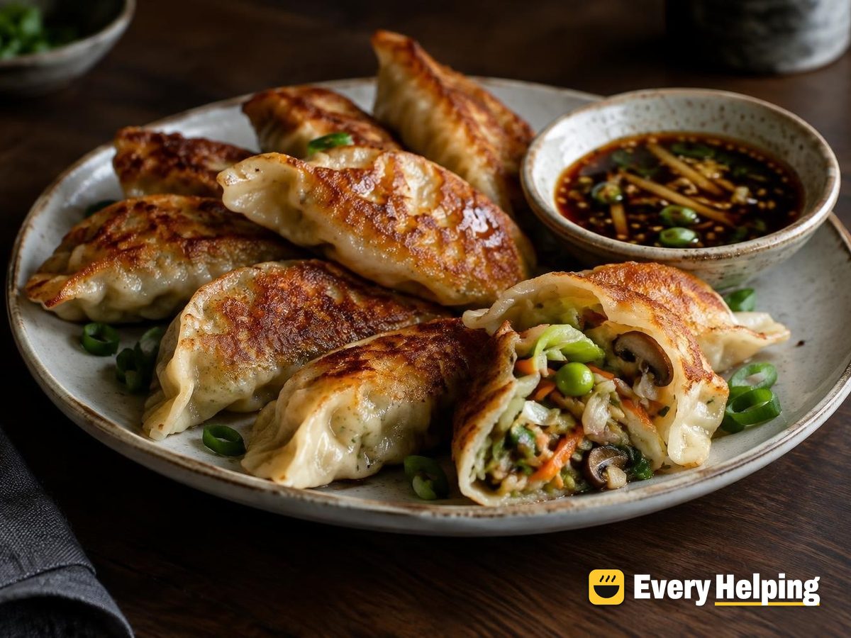 Crispy Cabbage, Carrot and Mushroom Potstickers