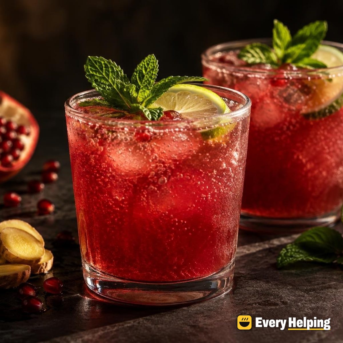 Spiced Ginger Lime Pomegranate Fizz
