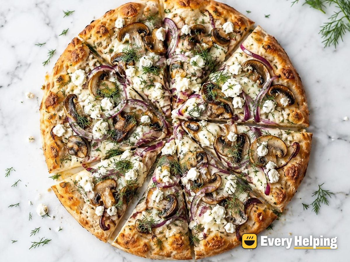Feta Mushroom Dill Flatbreads with Red Onion