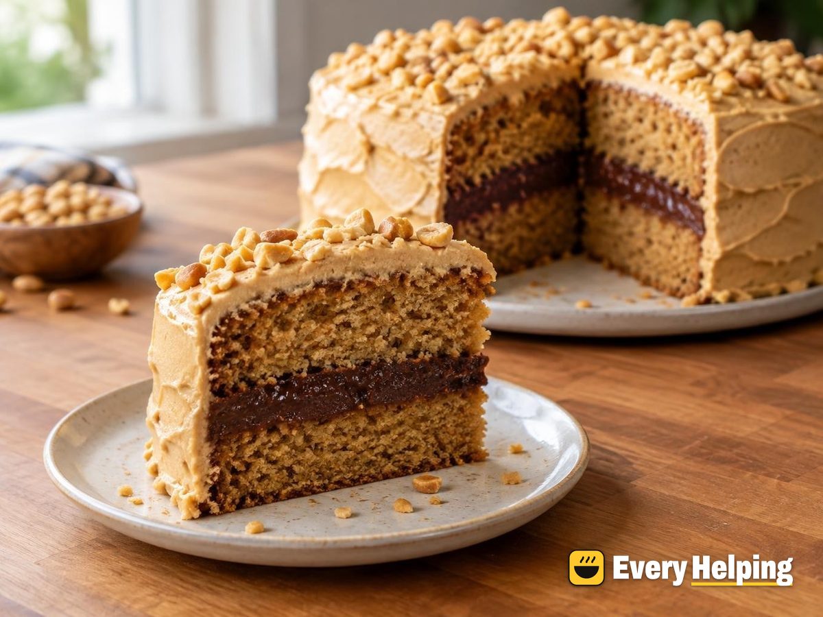 Peanut Butter Layer Cake with Cocoa Fudge Filling