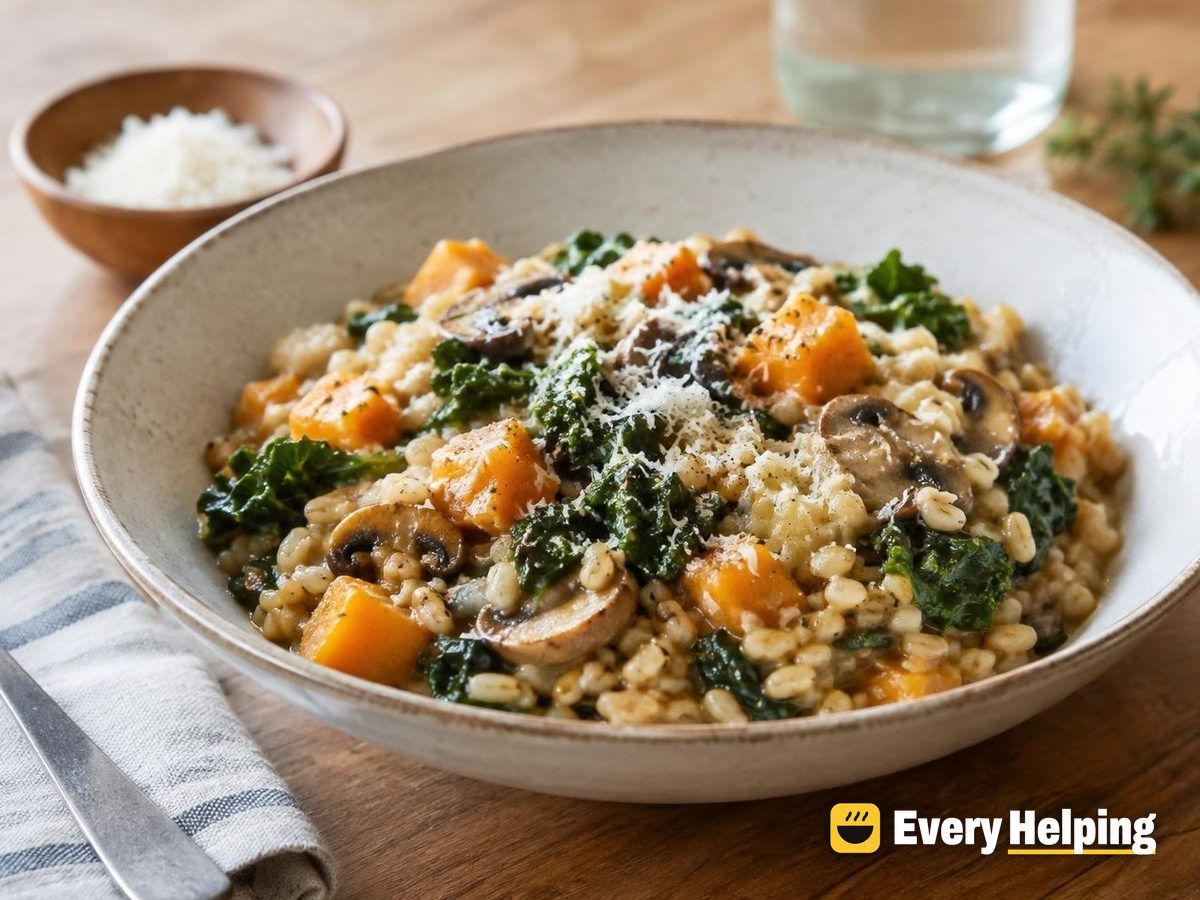 Mushroom Barley Risotto with Butternut and Kale