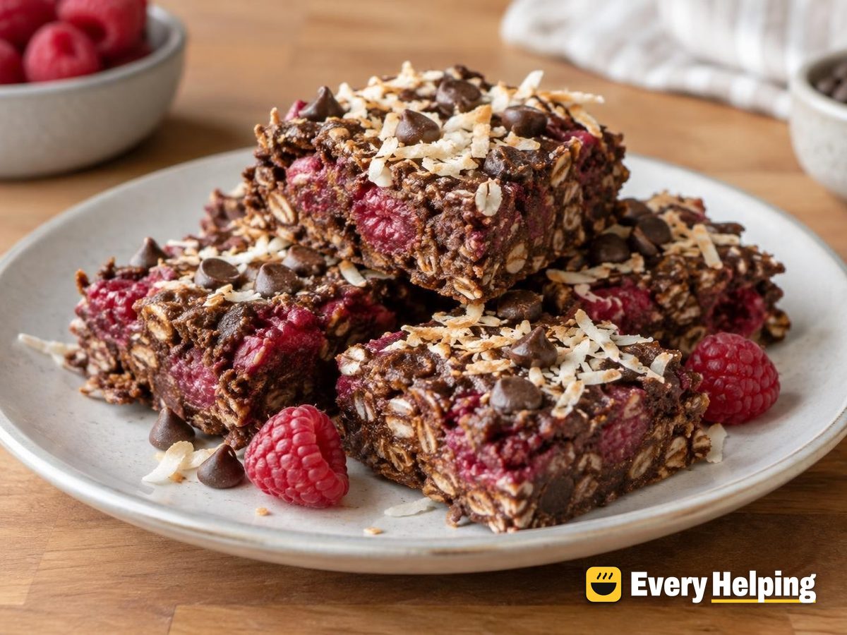 Cocoa Raspberry Coconut Baked Oat Bars