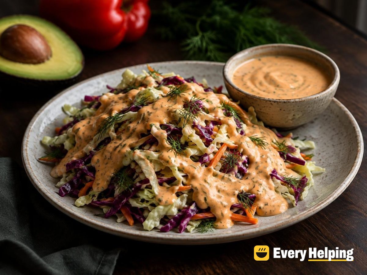 Garlicky Avocado Dill Dressing with Red Pepper
