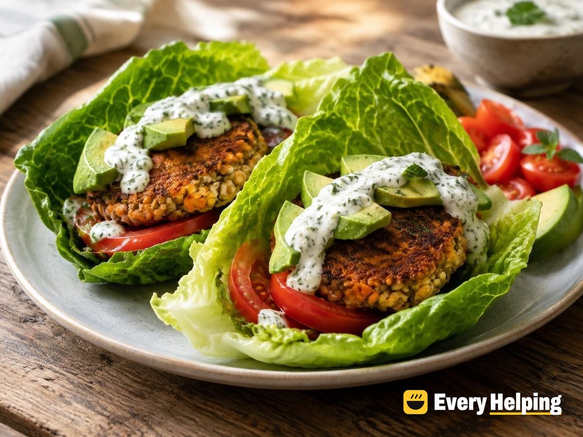 Curried Red Lentil Burgers in Lettuce Wraps