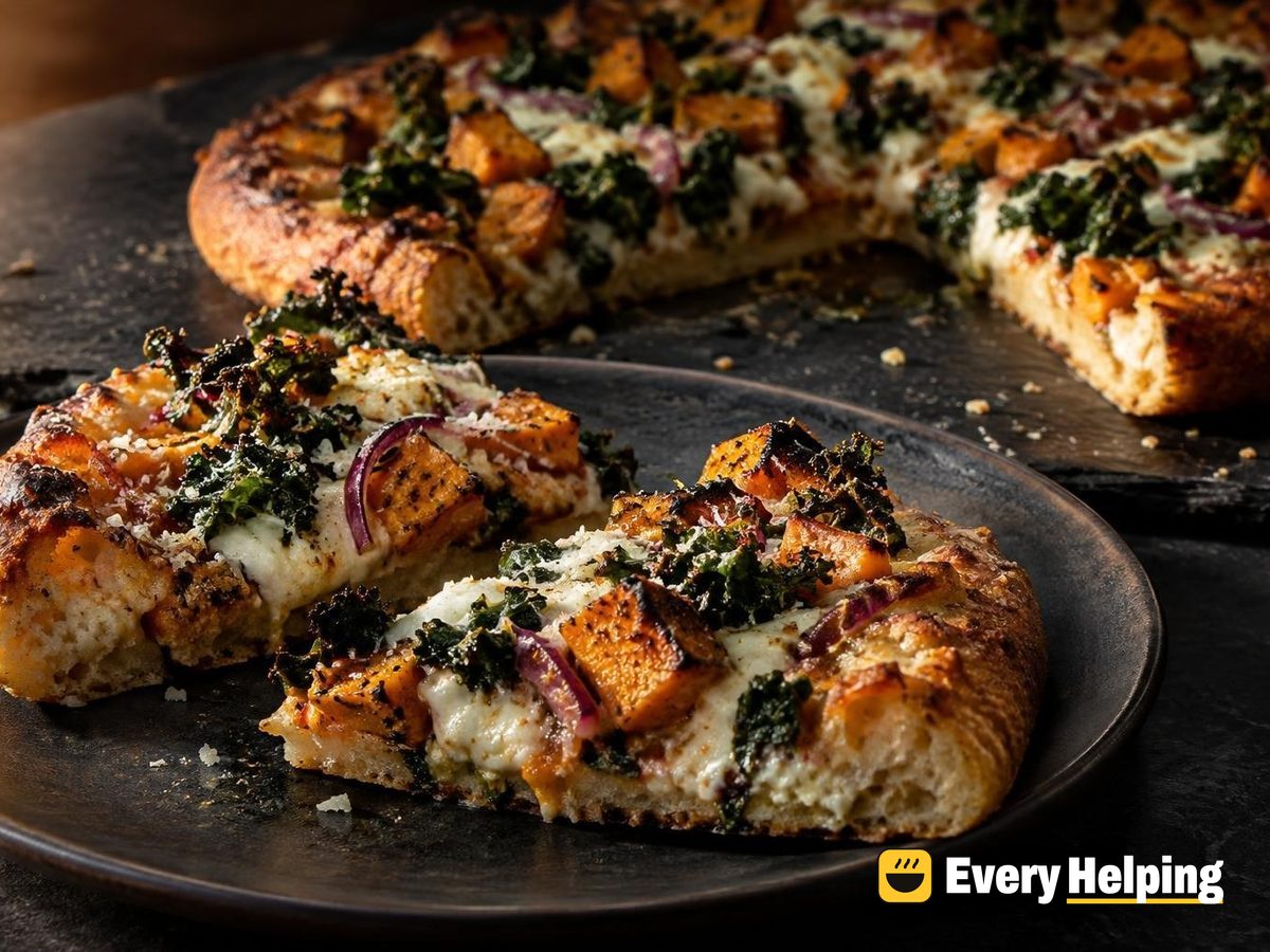 Roasted Sweet Potato, Kale and Ricotta Pan Pizzas