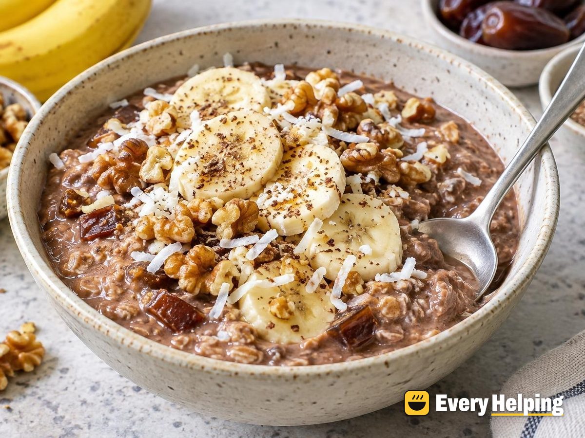 Banana Cocoa Overnight Oats with Coconut Walnuts