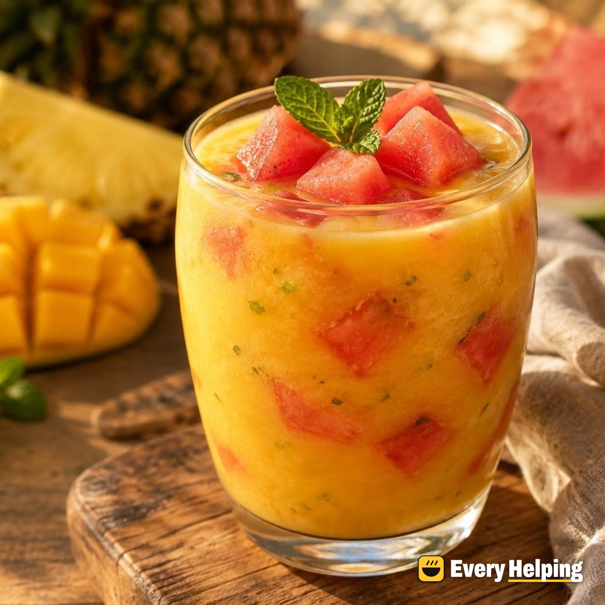 Pineapple-Mango Agua Fresca with Watermelon Cubes