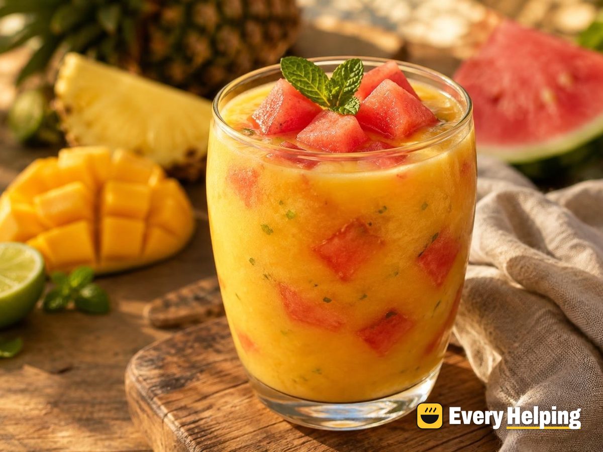 Pineapple-Mango Agua Fresca with Watermelon Cubes