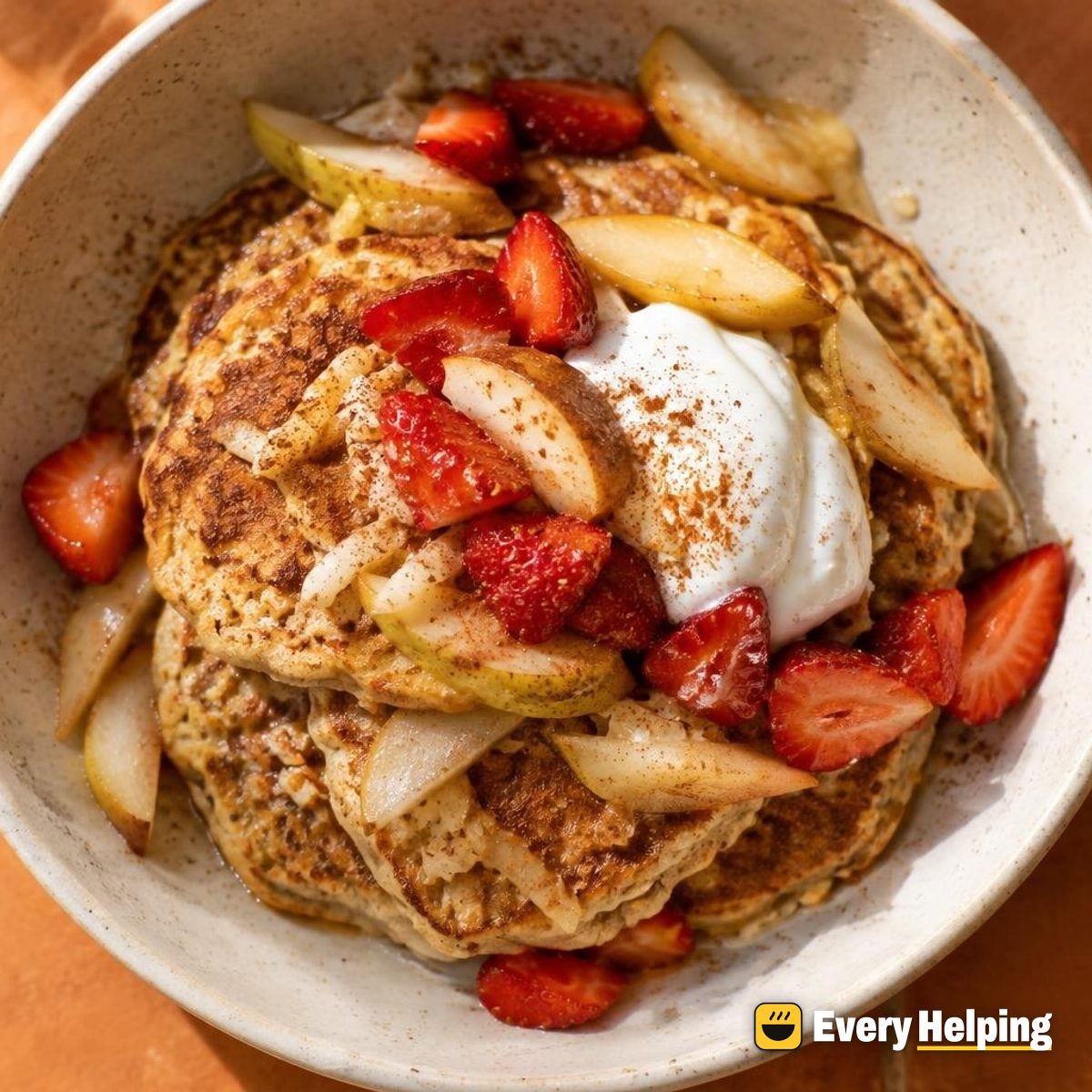 Fluffy Apple Cinnamon Oat Pancakes with Pear