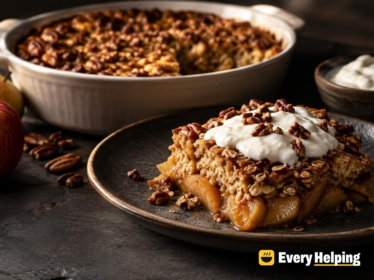 Caramelized Apple Pecan Baked Oatmeal with Yogurt