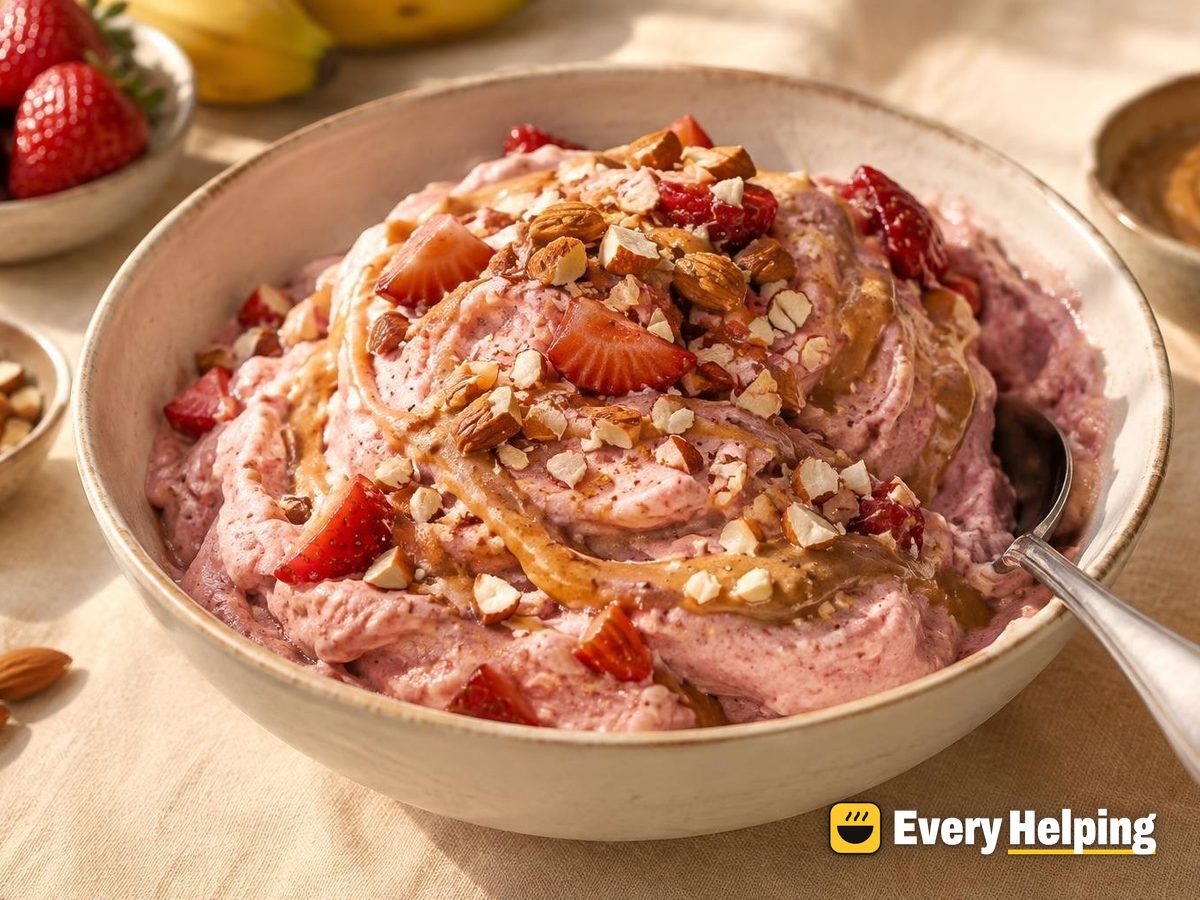 Strawberry Banana Nice Cream with Almond Crunch