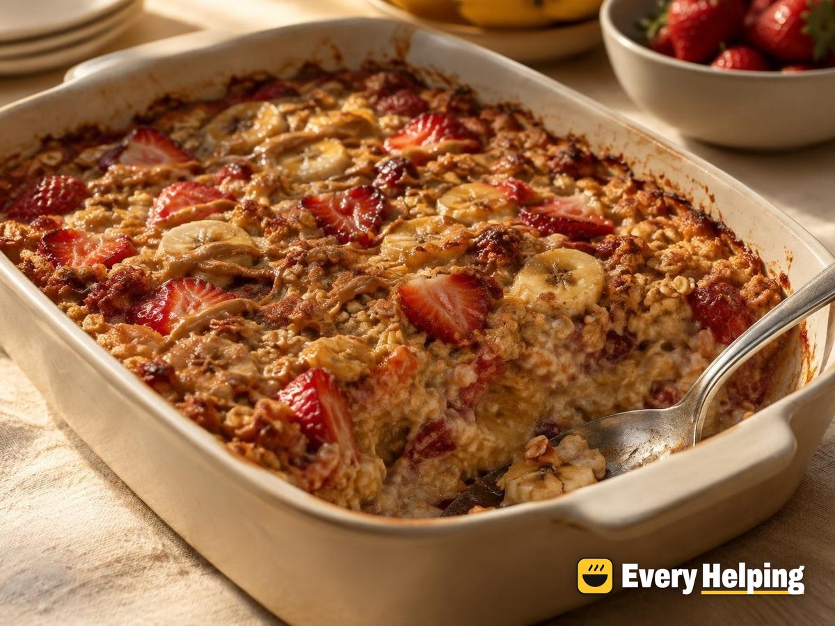 Strawberry Banana Peanut Butter Baked Oatmeal
