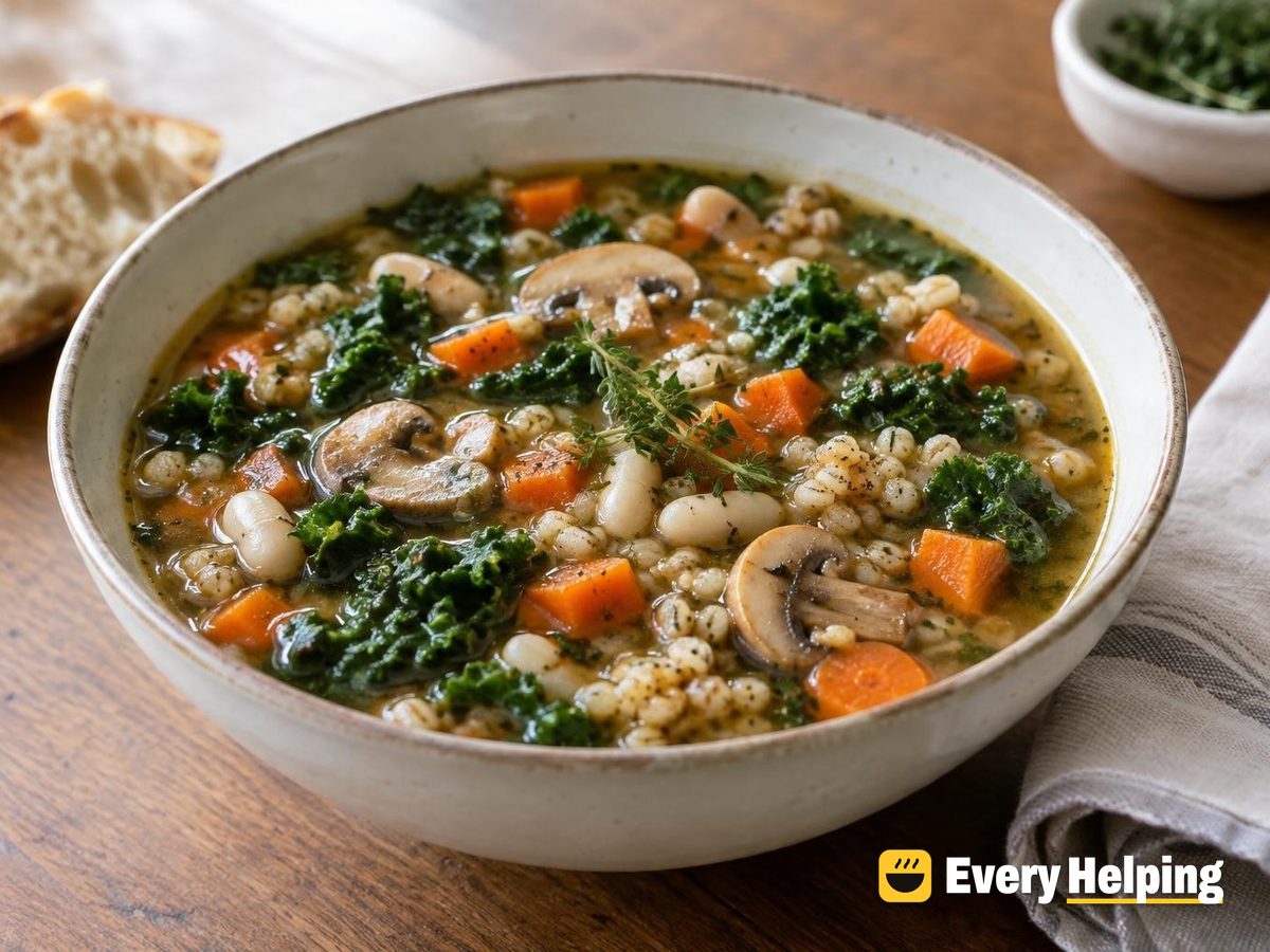 Mushroom Barley Soup with Kale